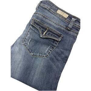 Itzme Jeans Premium Size 11 Stretch‎ Blue Distressed Flap Pocket Straight